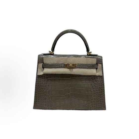 HERMES Kelly 25 Gold buckle Kelly Bag single-shoulder handbag 25 Women 81 Gris Tourterelle Grey