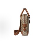 GUCCI GG Emblem brand logo zipper opening, single-shoulder crossbody briefcase, medium size for men, beige and dark brown