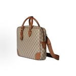 GUCCI GG Emblem brand logo zipper opening, single-shoulder crossbody briefcase, medium size for men, beige and dark brown