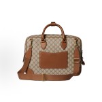 GUCCI GG Emblem brand logo zipper opening, single-shoulder crossbody briefcase, medium size for men, beige and dark brown