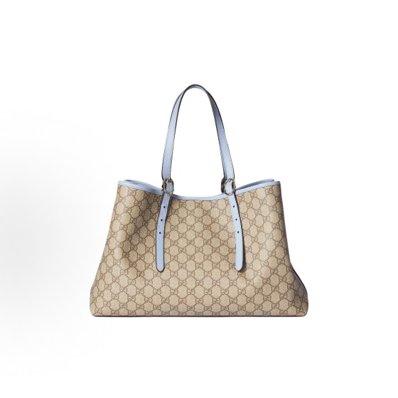 GUCCI GG Emblem light gold metal accessories magnetic clasp single-shoulder bag for women, large size, beige and dark brown