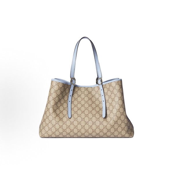 GUCCI GG Emblem light gold metal accessories magnetic clasp single-shoulder bag for women, large size, beige and dark brown