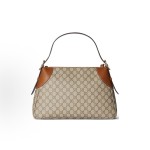 GUCCI Emblem adjustable shoulder strap with letter-patterned hand-held shoulder bag, medium size for women in beige and dark brown
