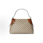 GUCCI Emblem adjustable shoulder strap with letter-patterned hand-held shoulder bag, medium size for women in beige and dark brown