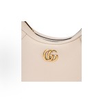 GUCCI Aphrodite gold logo crescent moon bag, hand-held shoulder bag, small size for women, white