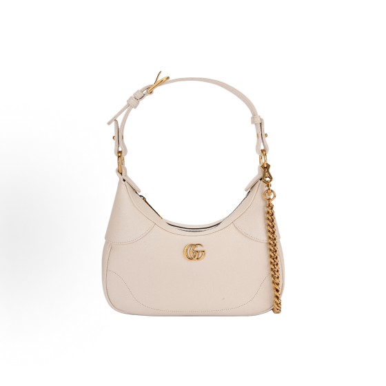 GUCCI Aphrodite gold logo crescent moon bag, hand-held shoulder bag, small size for women, white