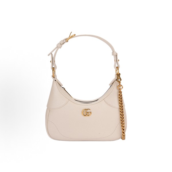 GUCCI Aphrodite gold logo crescent moon bag, hand-held shoulder bag, small size for women, white