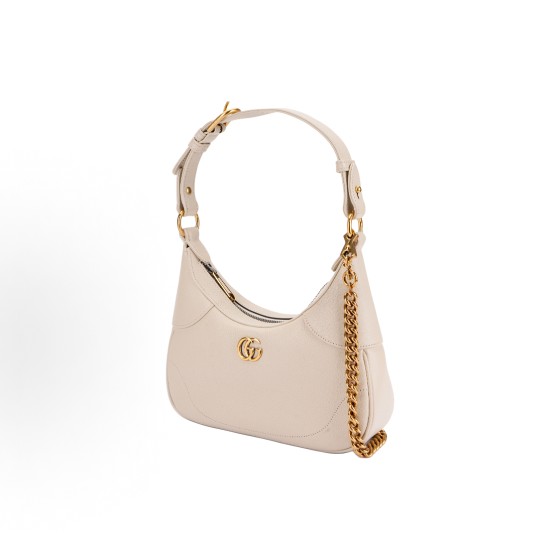 GUCCI Aphrodite gold logo crescent moon bag, hand-held shoulder bag, small size for women, white
