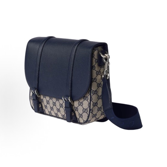 GUCCI Original brand Logo flip cover crossbody single-shoulder bag for men, beige and blue
