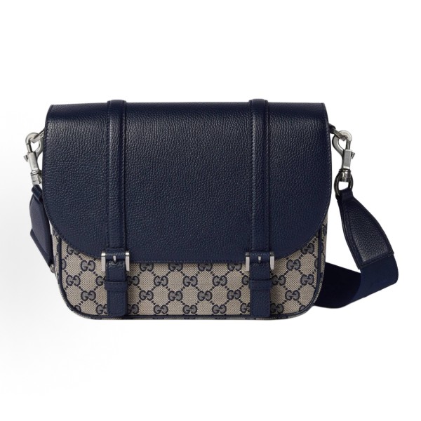 GUCCI Original brand Logo flip cover crossbody single-shoulder bag for men, beige and blue