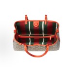 GUCCI GG Emblem orange trim, light gold hardware accessories, Tote bag, shopping bag, single-shoulder crossbody handbag, medium-sized women\'s style, beige and dark brown