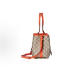 GUCCI GG Emblem orange trim, light gold hardware accessories, Tote bag, shopping bag, single-shoulder crossbody handbag, medium-sized women\'s style, beige and dark brown