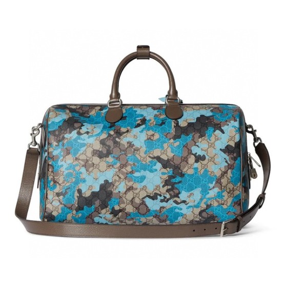 GUCCI GG Monogram 28L Marble Double G letter travel Bag for men in blue camouflage