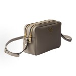 PRADA brand logo zipper opening crossbody single-shoulder bag, small size for women, clay grey