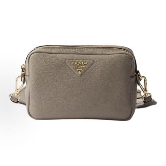PRADA brand logo zipper opening crossbody single-shoulder bag, small size for women, clay grey
