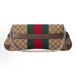 GUCCI Horsebit 1955 Monogram full-print buckled chain, double shoulder strap, underarm bag, single shoulder bag, clutch, medium size for women, beige and ebony color