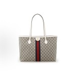 GUCCI Ophidia monogram Logo Gold label red and blue woven strap Tote bag Tote bag, hand and shoulder bag, women\'s style, ebony color and white