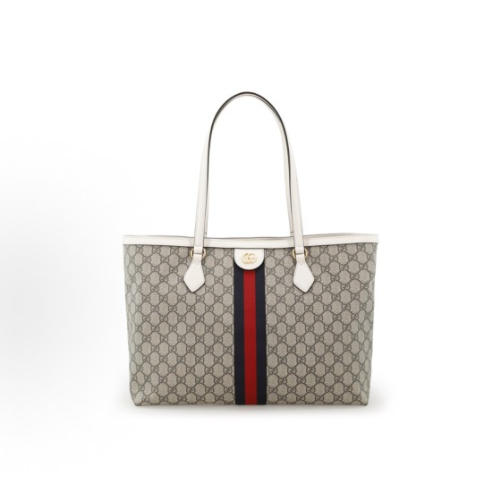 GUCCI Ophidia monogram Logo Gold label red and blue woven strap Tote bag Tote bag, hand and shoulder bag, women\'s style, ebony color and white