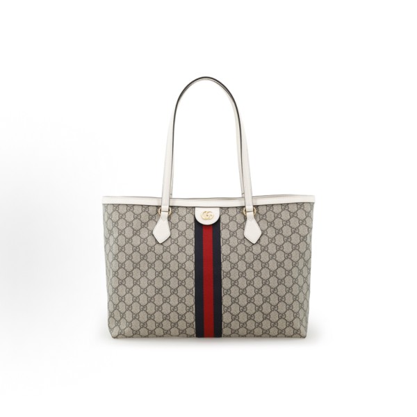GUCCI Ophidia monogram Logo Gold label red and blue woven strap Tote bag Tote bag, hand and shoulder bag, women\'s style, ebony color and white