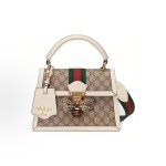 GUCCI Queen Margaret series metal bee-decorated monogram Logo single-shoulder crossbody handbag for women, in ebony and white