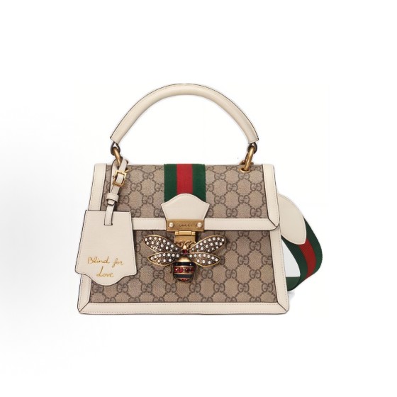 GUCCI Queen Margaret series metal bee-decorated monogram Logo single-shoulder crossbody handbag for women, in ebony and white