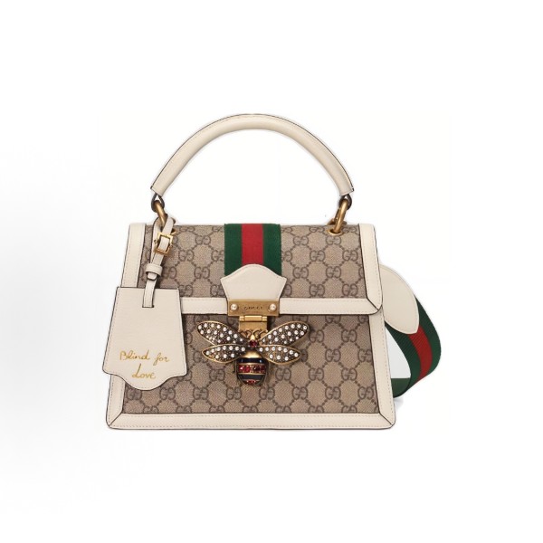 GUCCI Queen Margaret series metal bee-decorated monogram Logo single-shoulder crossbody handbag for women, in ebony and white