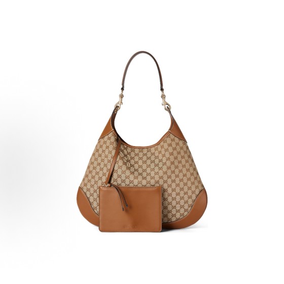 GUCCI Body Detachable and adjustable shoulder strap magnetic clasp opening and closing Original single-shoulder handbag, medium size for women, beige and dark brown