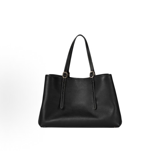 GUCCI GG Emblem brand logo magnetic clasp hand-held shoulder bag, medium size for women, black