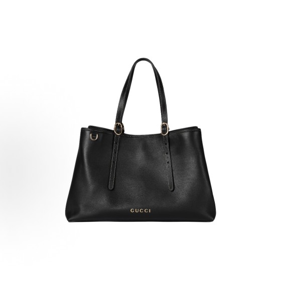 GUCCI GG Emblem brand logo magnetic clasp hand-held shoulder bag, medium size for women, black