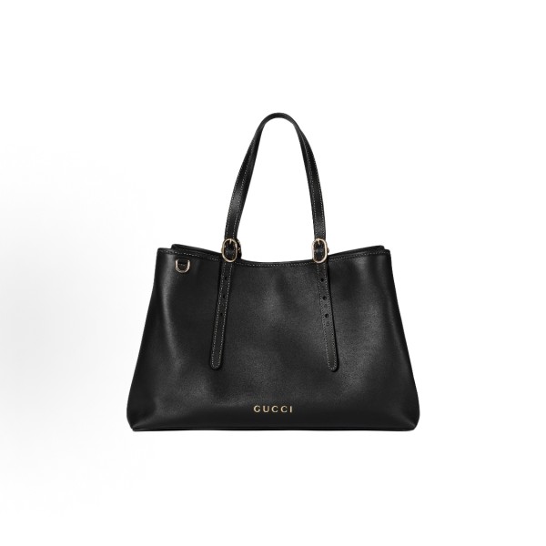 GUCCI GG Emblem brand logo magnetic clasp hand-held shoulder bag, medium size for women, black