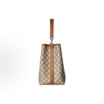 GUCCI GG Emblem brand logo print magnetic clasp open and close GG Monogram single-shoulder crossbody handbag, small size for women, beige and dark brown