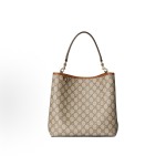 GUCCI GG Emblem brand logo print magnetic clasp open and close GG Monogram single-shoulder crossbody handbag, small size for women, beige and dark brown