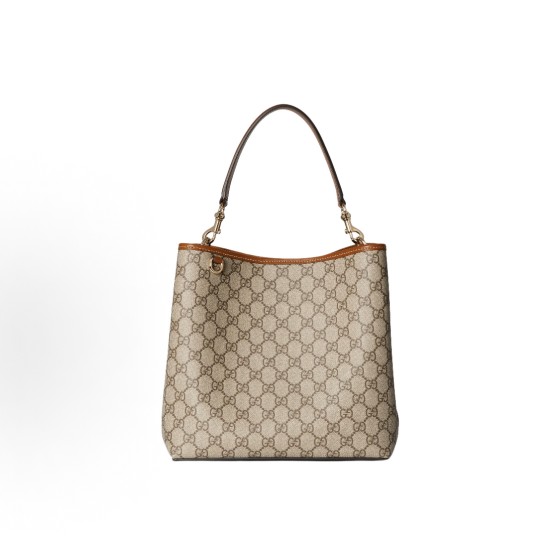 GUCCI GG Emblem brand logo print magnetic clasp open and close GG Monogram single-shoulder crossbody handbag, small size for women, beige and dark brown