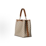 GUCCI GG Emblem brand logo print magnetic clasp open and close GG Monogram single-shoulder crossbody handbag, small size for women, beige and dark brown