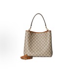 GUCCI GG Emblem brand logo print magnetic clasp open and close GG Monogram single-shoulder crossbody handbag, small size for women, beige and dark brown