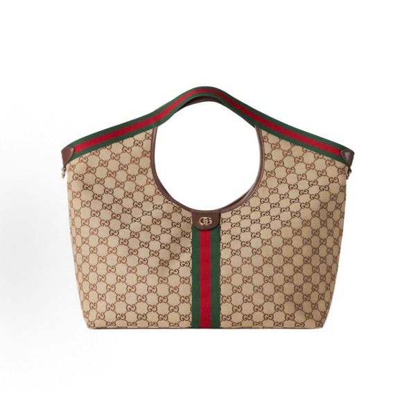 GUCCI GIGLIO light gold accessories, striped Tote bag, shopping bag, shoulder bag, handbag, large women\'s size, beige and dark brown