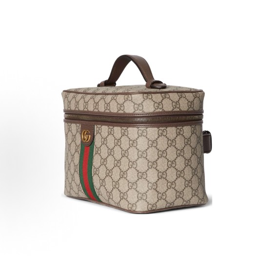 GUCCI Savoy Porter vintage gold combination zipper opening handbag, medium size for women in beige and dark brown