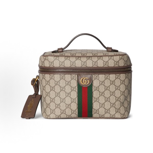 GUCCI Savoy Porter vintage gold combination zipper opening handbag, medium size for women in beige and dark brown