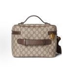 GUCCI Savoy Porter vintage gold combination zipper opening handbag, medium size for women in beige and dark brown