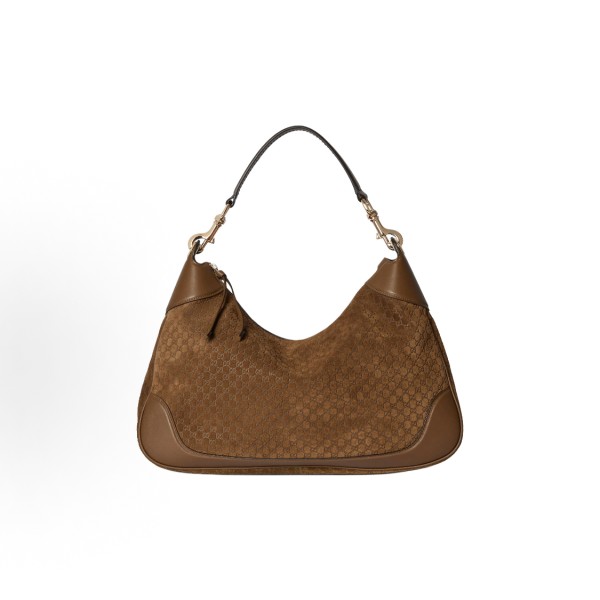 GUCCI Body detachable hook buckle top handle zipper opening shoulder bag, medium size for women, brown