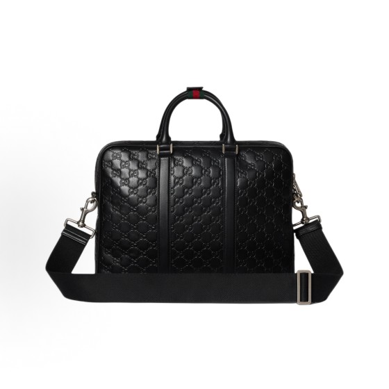 GUCCI GG Emblem double G printed embossed pattern briefcase, large men\'s black
