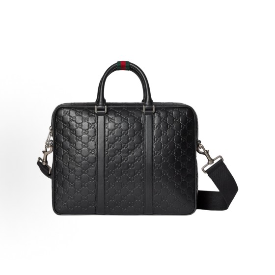 GUCCI GG Emblem double G printed embossed pattern briefcase, large men\'s black