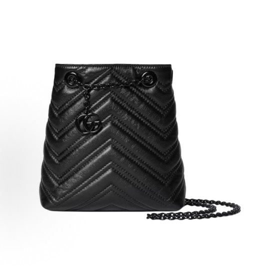 GUCCI GG Marmont Double G metal bucket Bag, single-shoulder bag, mini women\'s black