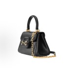 GUCCI Horsebit 1955 Gold combination piece horse bit buckle single-shoulder handbag, small size for women, black