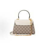 GUCCI Horsebit 1955 Shiny gold metal-decorated chain single-shoulder crossbody handbag mini Women\'s white with ebony color