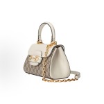 GUCCI Horsebit 1955 Shiny gold metal-decorated chain single-shoulder crossbody handbag mini Women\'s white with ebony color