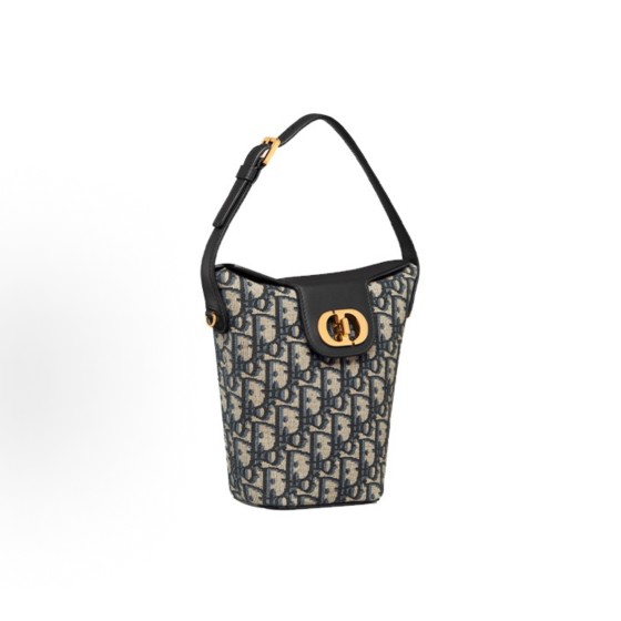 DIOR 30 Montaigne detachable and adjustable chain shoulder strap flip lid open bucket bag, bill of lading shoulder bag, mini women\'s Edition, blue