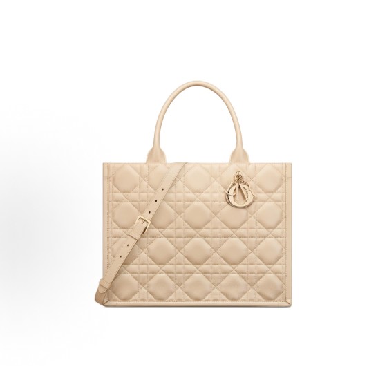 DIOR BookTote detachable and adjustable shoulder strap, extra-large rattan checkered Tote bag, shopping bag, medium-sized handbag, women\'s style, pink and beige