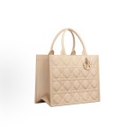 DIOR BookTote detachable and adjustable shoulder strap, extra-large rattan checkered Tote bag, shopping bag, medium-sized handbag, women\'s style, pink and beige