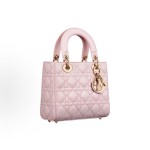 DIOR Lady Dior My ABCDior Light gold finish metal adjustable detachable shoulder strap Princess Bag Tote bag Shopping bag Crossbody handbag Small size women light pink